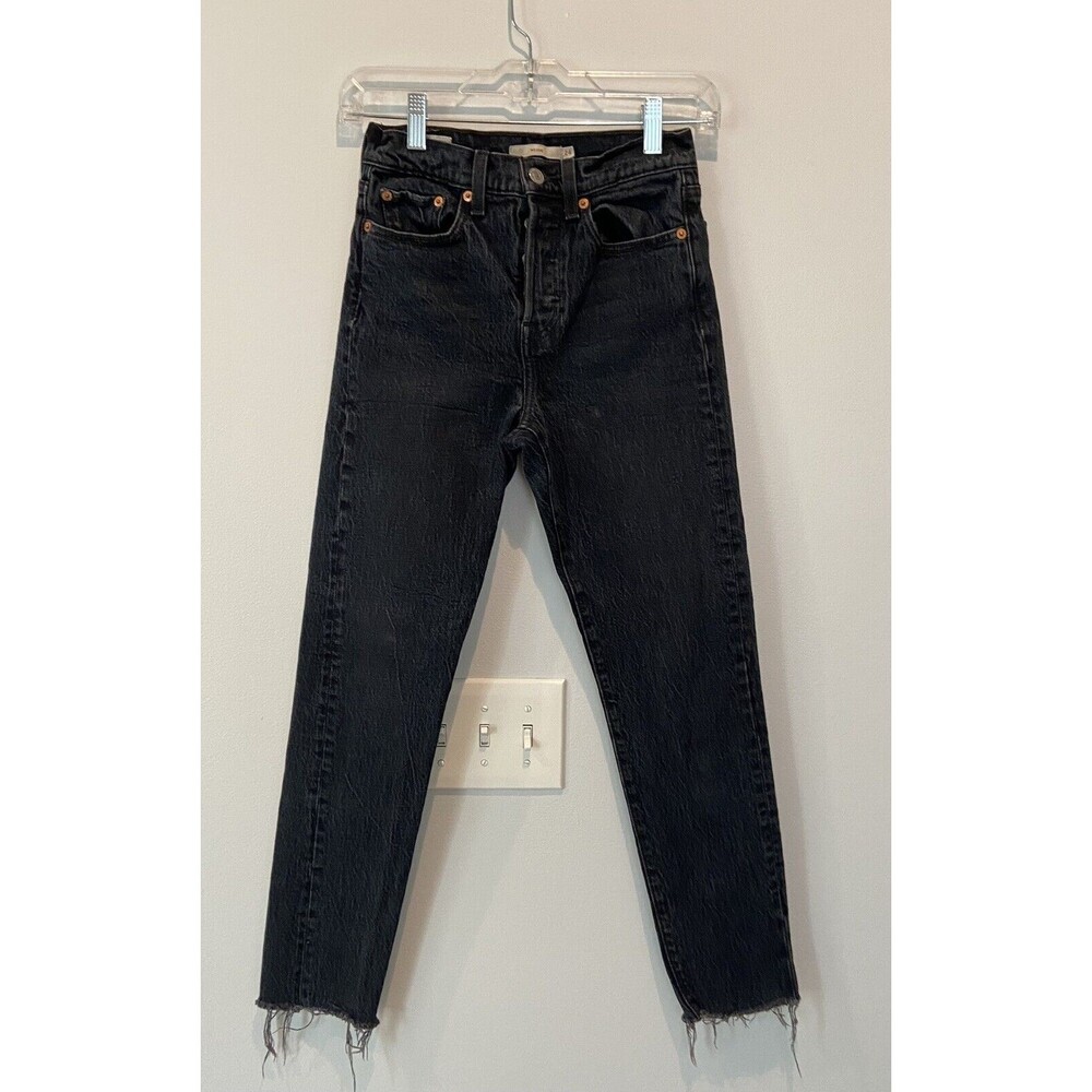 Levi's Premium Wedgie High Rise Crop Raw Hem Big E Women's  Black 24